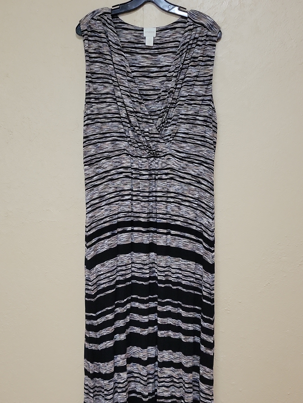 Chico's Black and Gray  Striped Sleeveless Knit Dress